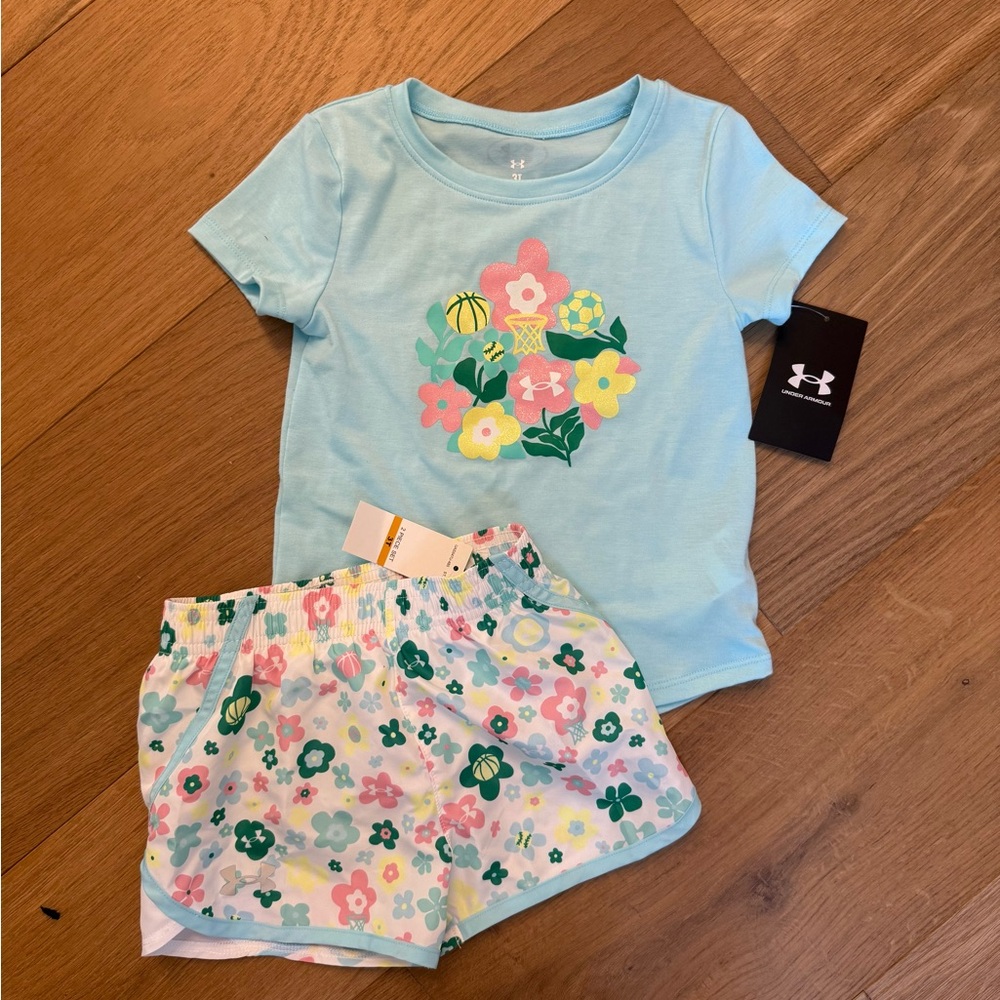 Under Armour Light Blue Floral Tee and Shorts Set